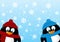 Cute penguins on winter background