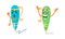 Cute pens characters set. Stationery tools with funny emotional faces cartoon vector illustration