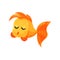 Cute pensive goldfish with closed eyes, funny fish cartoon character vector Illustration on a white background