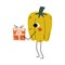 Cute Pepper Standing and Holding Gift Box, Cheerful Vegetable Character with Funny Face Vector Illustration