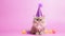 Cute Persian Cat with a Smiling Face in Party Cone AI Generated