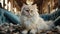 Cute Persian White Big Cat Lying on Sofa AI Generative