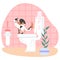 Cute pet cat on toilet bowl, vector illustration. Restroom, bathroom interior. Toilet training.