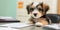 A cute pet with a vets hands and pet insurance paperwork in the foreground, concept of Animal healthcare, created with