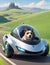 cute pets driving cartoon cars