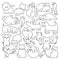 Cute pets in line art icons set. Contemporary animals drawing. Small puppy, kittens and parrot