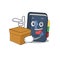 Cute phone book cartoon character having a box