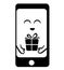 A cute phone icon with present. Black and white