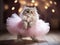 Cute photograph of a fluffy cat wearing a ballet tutu skirt