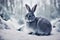 Cute photorealistic 3d render grey rabbit portrait in a frozen winter forest Generative AI illustration