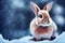 Cute photorealistic 3d render rabbit portrait in a frozen winter forest Generative AI illustration