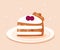 Cute piece of cake on plate vector illustration in a flat style. Sweet cake with berries