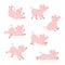 Cute pig animation set cartoon vector illustration. Happy piggy isolated on white