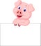 Cute pig cartoon holding blank sign