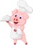 Cute pig chef cartoon holding platter