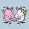 Cute pig couple animal design