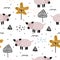Cute pig hand drawn seamless pattern vector illustration. Trendy scandinavian drawing on white background. Ready for fashion