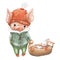 Cute pig and little hare on sleigh