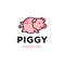Cute pig logo design icon,pork cartoon illustration sticker in trendy line style mascot