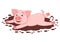 Cute pig in a puddle, funny piggy lies and smiling