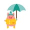 Cute pig in a rain coat and boots holding an umbrella. cute character isolated on white. hello autumn. - vector