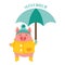 Cute pig in a rain coat and boots holding an umbrella. cute character isolated on white. hello autumn. - vector