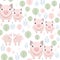 Cute pig seamless pattern on white background. Happy piggy cartoon vector illustration