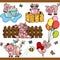 Cute pig set digital elements