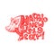 Cute Pig Snout in Red Color with Happy New Year 2019 Lettering. Isolated Swine Astrology Symbol