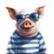 Cute Pig In Sunglasses: Edgy Caricatures And Striped Painting