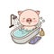 Cute pig takea bath in bathtub.Cute cartoon character.