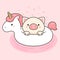 Cute pig in an unicorn life ring