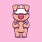 Cute pig using virtual reality headset cartoon icon illustration