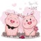 Cute piggy couple with flower