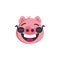 Cute piggy face with sunglasses flat icon