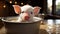 A cute piglet looking at the camera, enjoying its meal generated by AI