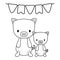 cute pigs animals with garlands party hanging