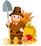 Cute pilgrim with spade