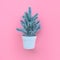 Cute pine tree in pot on pink background.merry christmas and winter concepts ideas