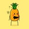 cute pineapple character with drunk expression and mouth open