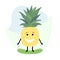 A cute pineapple fruit stands on a green background.