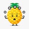 Cute pineapple mascot playing billiard ball