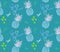Cute pineapple pattern with text cool summer and heart on blue background