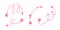 Cute pink arrows with swirls and loops. Doodle scribble elements. Arrows to create design decor, direction indication