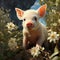 cute pink baby pig in forest wild nature habitat with flowers