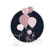 Cute pink balloons bouquet, lettering love, valentines day, vector