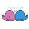 Cute pink and blue couple whales in love cartoon