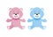 Cute pink and blue teddy bear with bow icon vector