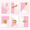 Cute pink Cancer Awareness trendy backgrounds template cards set