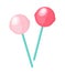 Cute, pink candy lollipop icon, flat design. Isolated on white background.